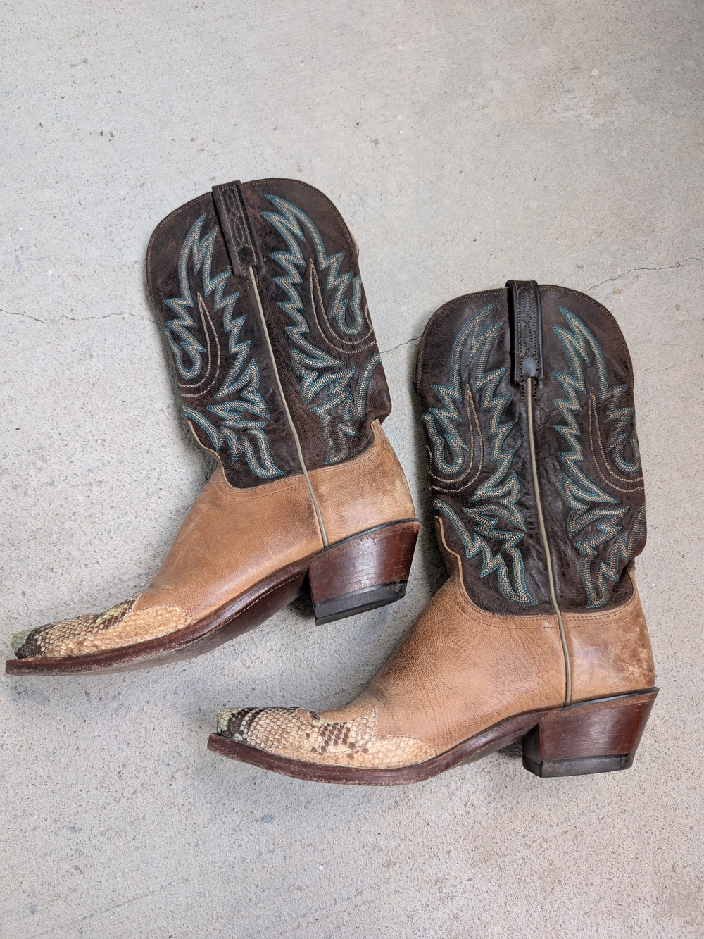 Lucchese 1883 Python Snip Toe Cowboy Boots Brown Tan Leather Size 8 1/2 B